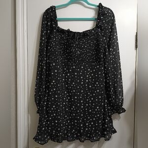 Altar'd State Star Print Bla Long Sleeve Smocked Peasant Dress